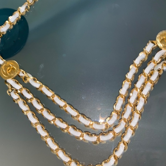 CHANEL CC Logo Charm Chain Belt Leather Gold White with box SMALL - Picture 8 of 10